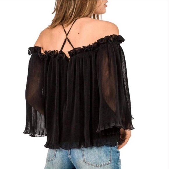 NWT Alice McCall black pleated chiffon ruffle “What  Do You Mean” top - Picture 4 of 16